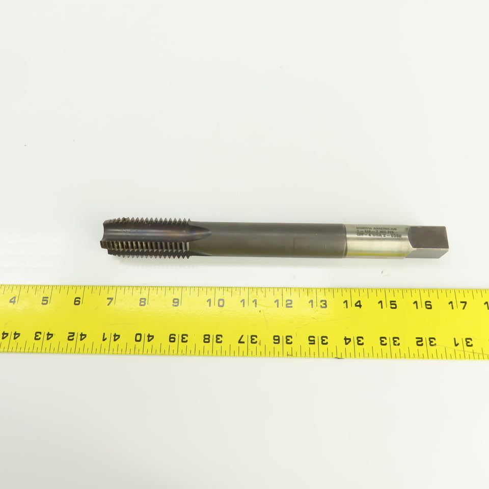 North American 1-1/4"-7 NC HS GH-4 Straight 4 Flute Plug Tap 10" OAL 3/4" Shank