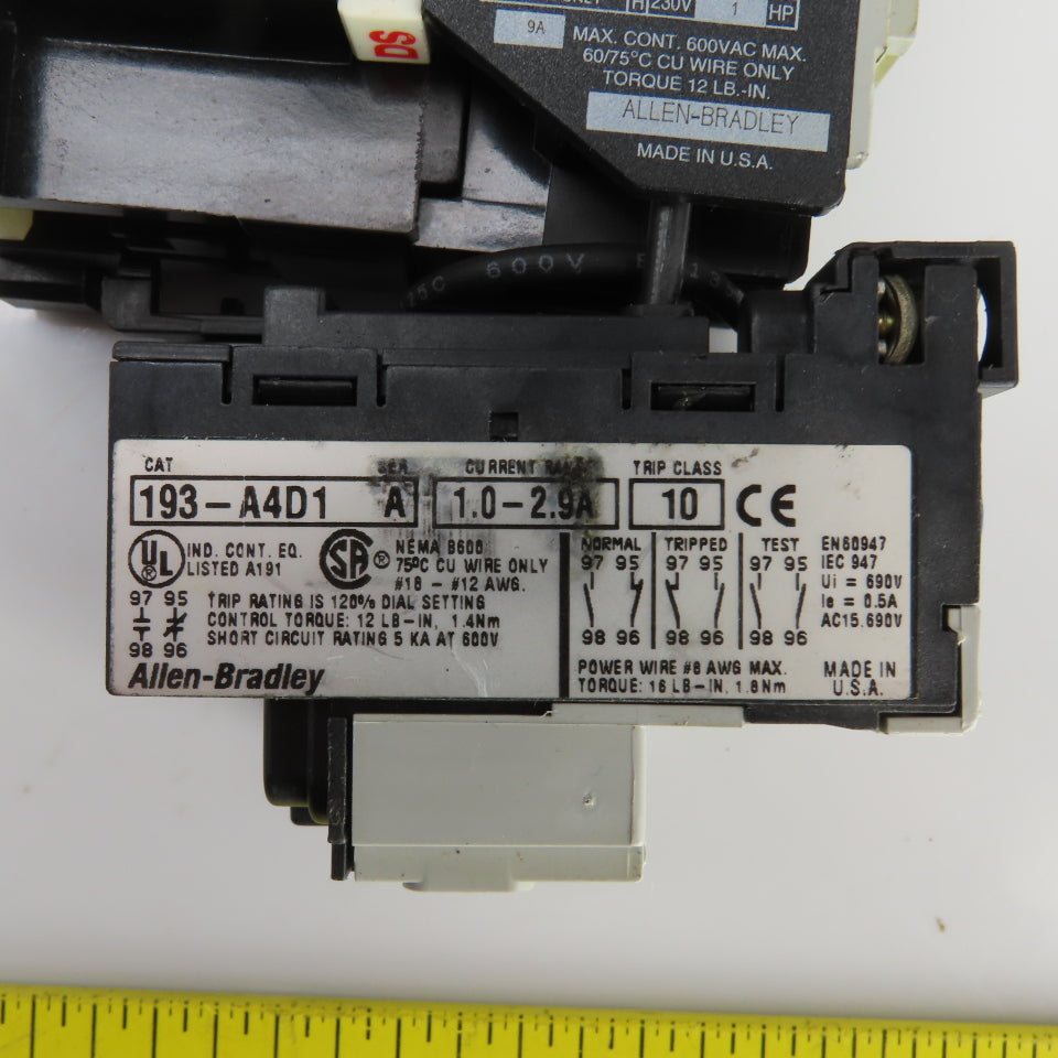 Allen Bradley 100-A09NL3 600V Contactor 120V Coil W/193-A4D1 Overload Relay