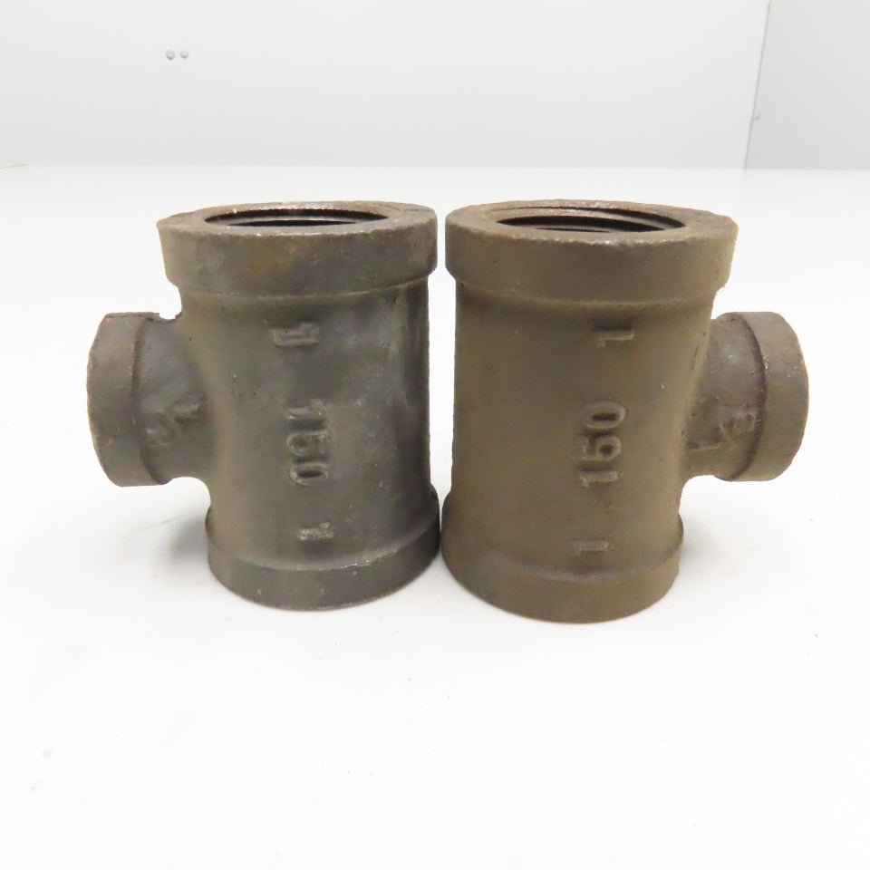 Stockham 1" x 1/2" x 1"  Reducing Black Pipe Tee Lot Of 2