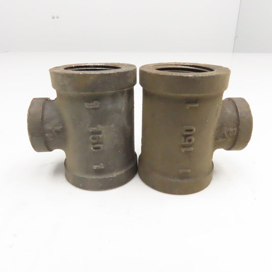 Stockham 1" x 1/2" x 1"  Reducing Black Pipe Tee Lot Of 2