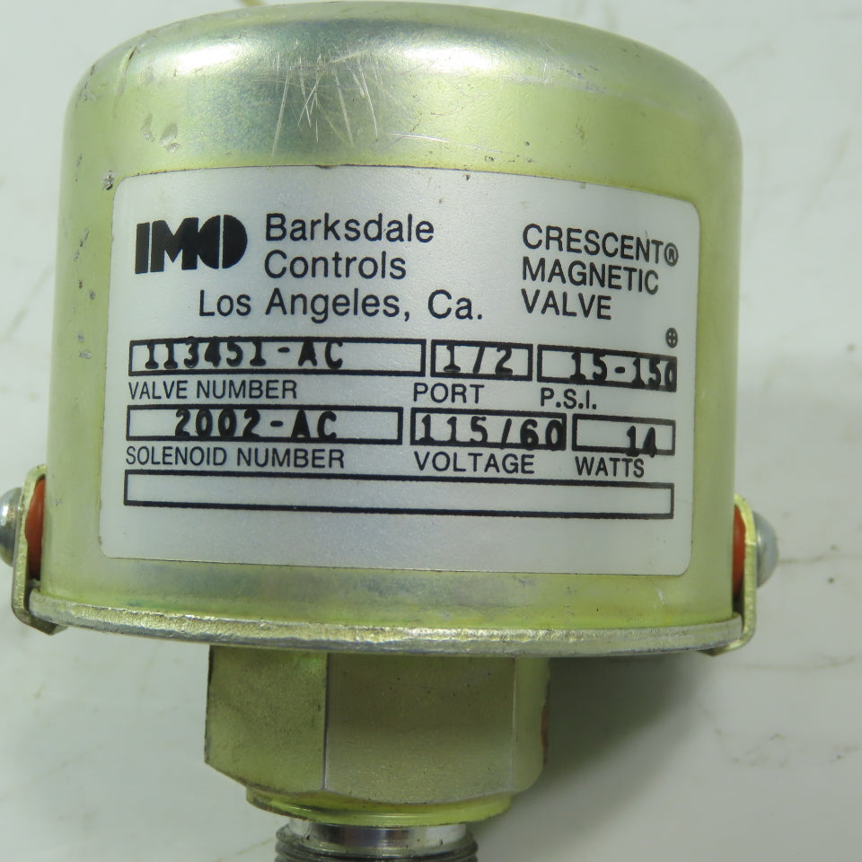 Barksdale 2002-AC Crescent Magnetic Valve Normally Open 115V 14W  15-150 PSI