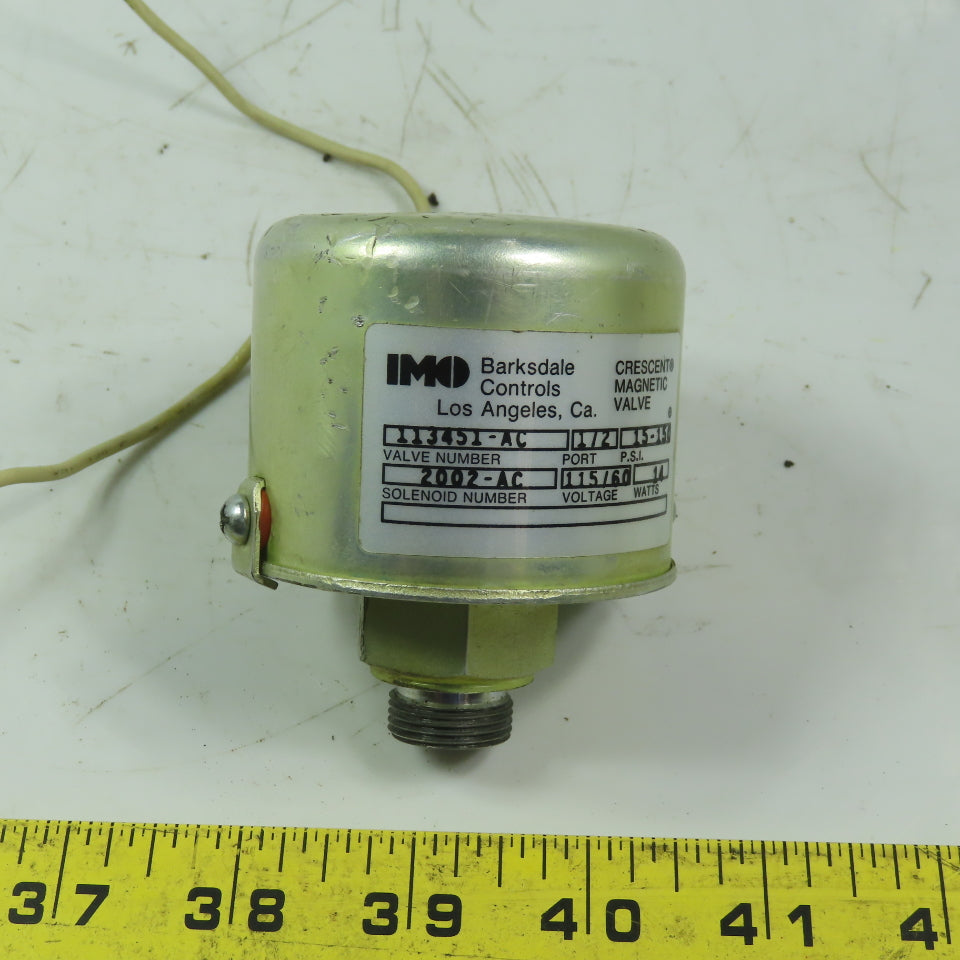 Barksdale 2002-AC Crescent Magnetic Valve Normally Open 115V 14W  15-150 PSI