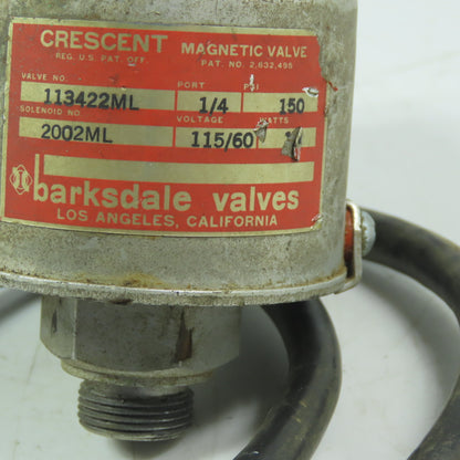 Barksdale 2002Ml Crescent Magnetic Solenoid Valve 115V 14W  150 PSI