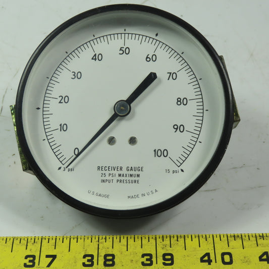 US Gauge 0-15PSI  3-1/2" Panel Mount Gauge 3/8" MNPT Back Port 25PSI Max