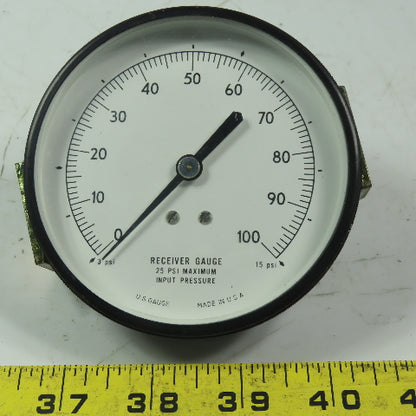 US Gauge 0-15PSI  3-1/2" Panel Mount Gauge 3/8" MNPT Back Port 25PSI Max
