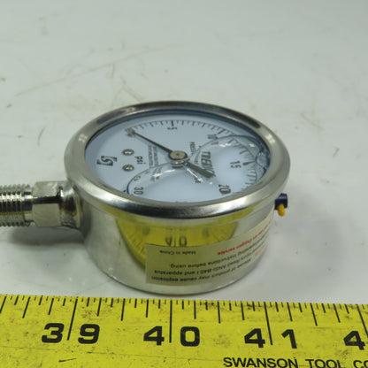 Terice D83LFSS 0-30PSI  2-1/2" Stainless Steel Liquid Filled Gauge 1/4"NPT Lower