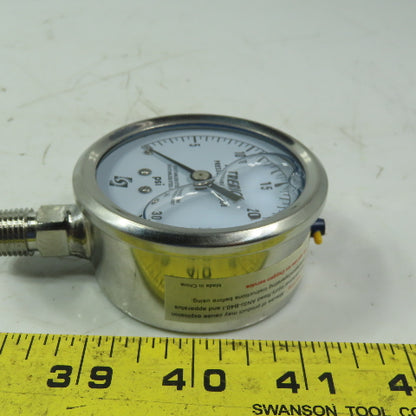 Terice D83LFSS 0-30PSI  2-1/2" Stainless Steel Liquid Filled Gauge 1/4"NPT Lower
