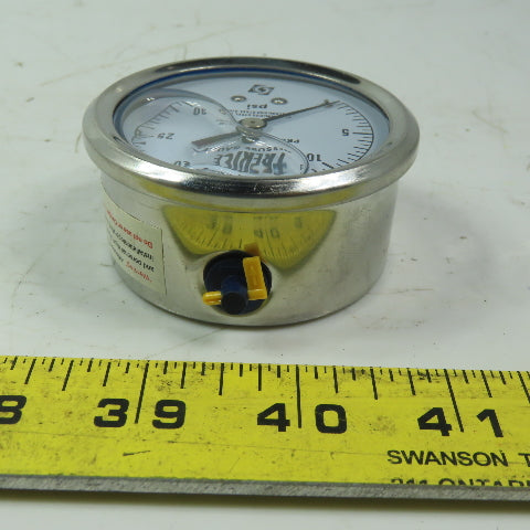 Terice D83LFSS 0-30PSI  2-1/2" Stainless Steel Liquid Filled Gauge 1/4"NPT Lower