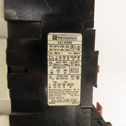 Telemecanique LC1 D503 600V Contactor 120V Coil W/LR-D40 353 Overload
