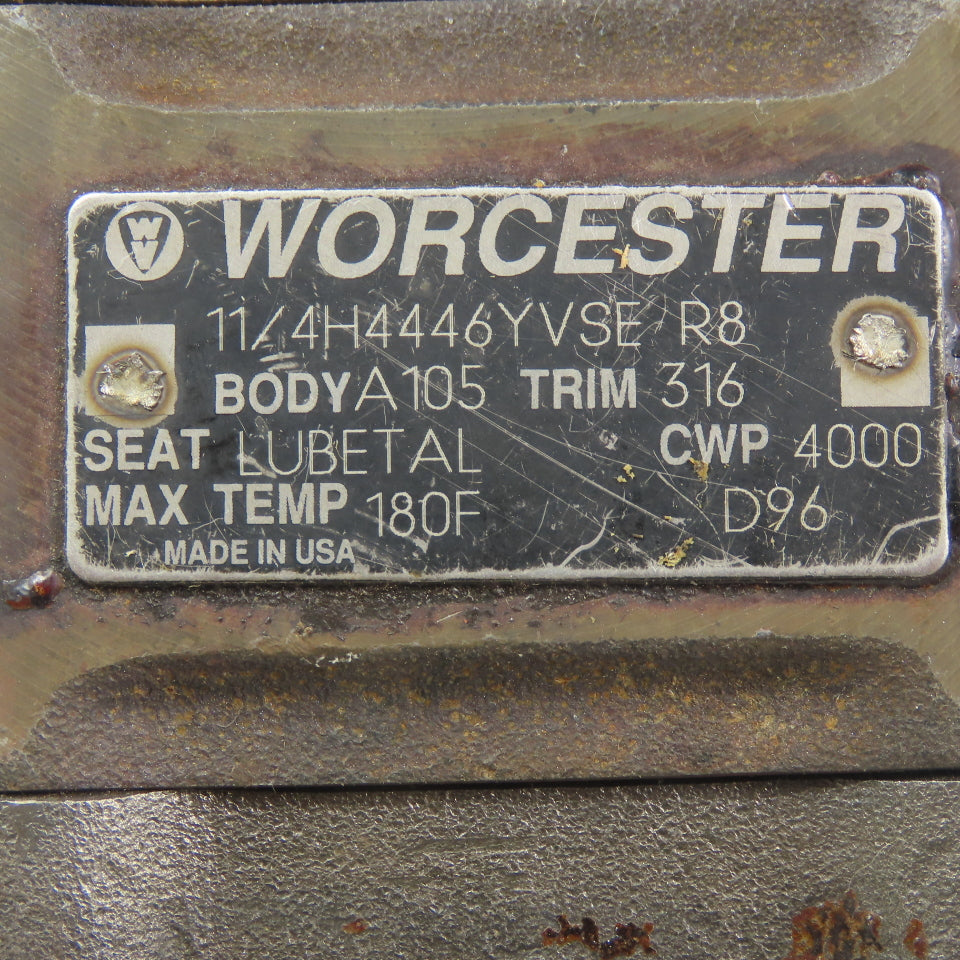 Worchester 11/4H4446YVSE 1-1/4" FNPT  Ball Valve CWO 4000 Trim 316 Body A105