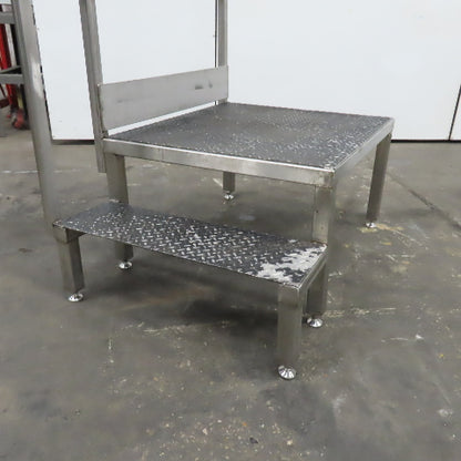 20" Working Height Stainless Steel 2 Step Right Hand Rail Platform 32" x 36"