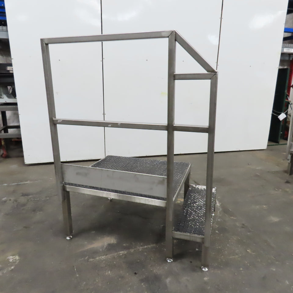 20" Working Height Stainless Steel 2 Step Right Hand Rail Platform 32" x 36"