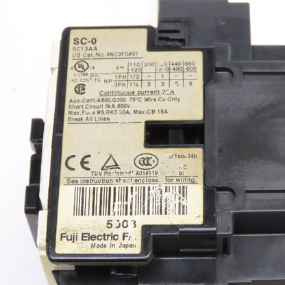 Fuji SC-0 600V 5.5kW Reversing Motor Contactor 0.95-1.45A trip