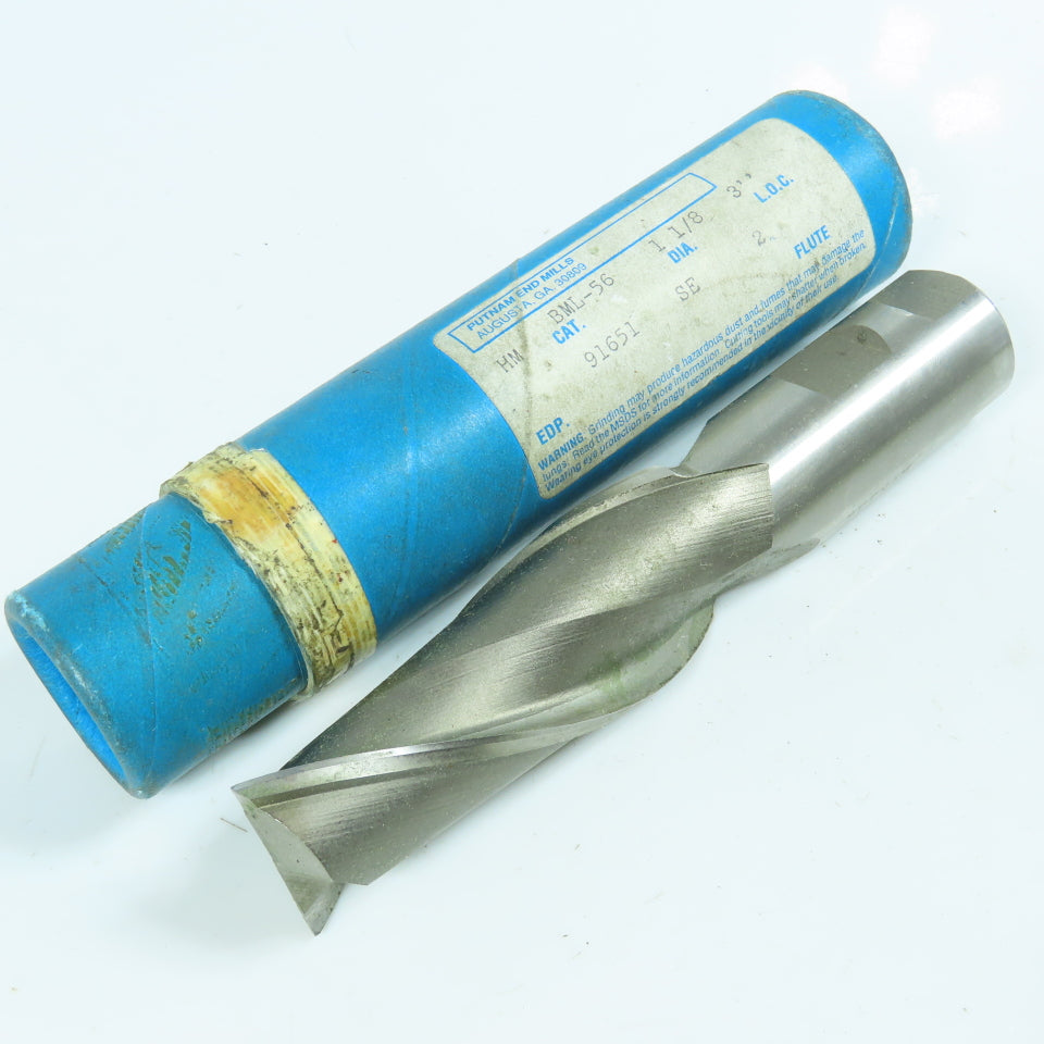 Putnam 1-1/8" Square End Mill 2 Flute 3" LOC 5-1/2" OAL 1" Shank