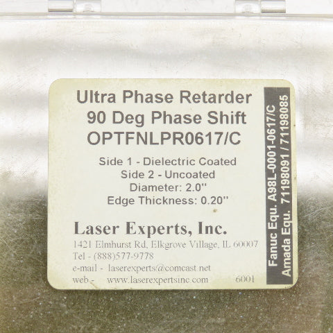 Laser Experts OPTFNLPR0617/C Ultra Phase Retarder 90° Deg. Phase Shift 2" OD