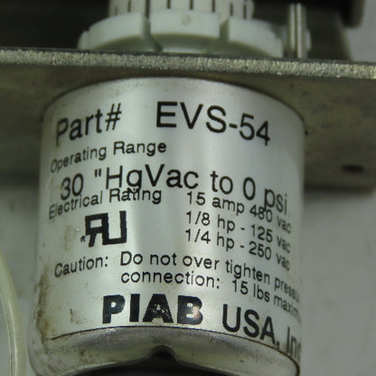 PIAB EVS54 Vacuum Switch 30"-HG 125/250/480V 1/8" MNPT