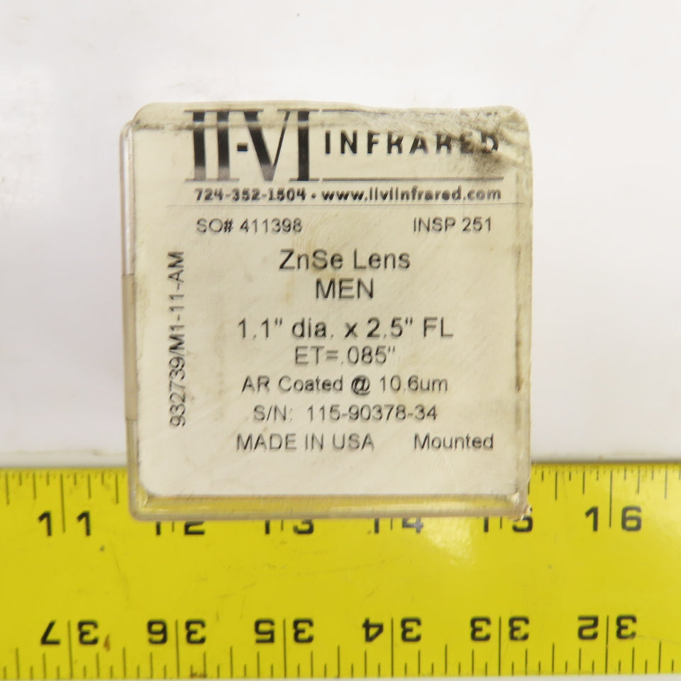Iivi Infrared ZNSE Meniscus Lens 1.1" OD x 2.5"FL ET=0.085" Coated @ 10.6um