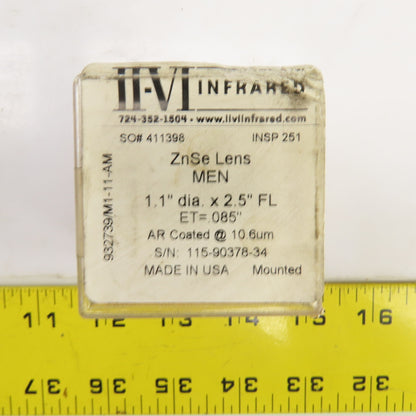 Iivi Infrared ZNSE Meniscus Lens 1.1" OD x 2.5"FL ET=0.085" Coated @ 10.6um