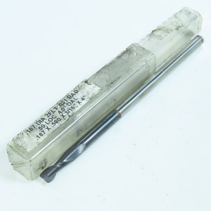 3/16" (.187") Square End Mill 2 Flute 1/2" LOC 4" OAL .031 Radius