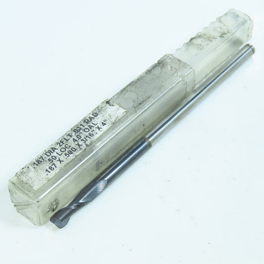 3/16" (.187") Square End Mill 2 Flute 1/2" LOC 4" OAL .031 Radius
