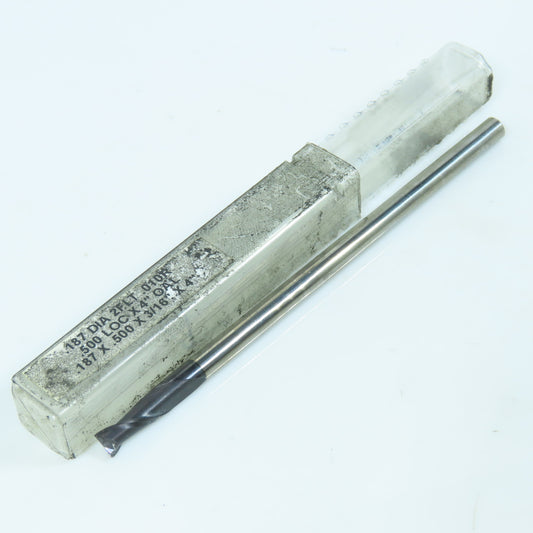 3/16" (.187") Square End Mill 2 Flute 1/2" LOC 4" OAL .010 Radius