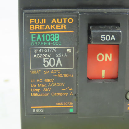 Fuji Auto <-- EA103B 50A 3 Pole Circuit Breaker BB3EEB-050 W/Shunt Trip