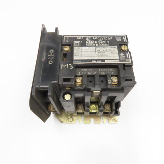 Square D 8502 Type SC0 600V 10Hp Size 1 Contactor 120V