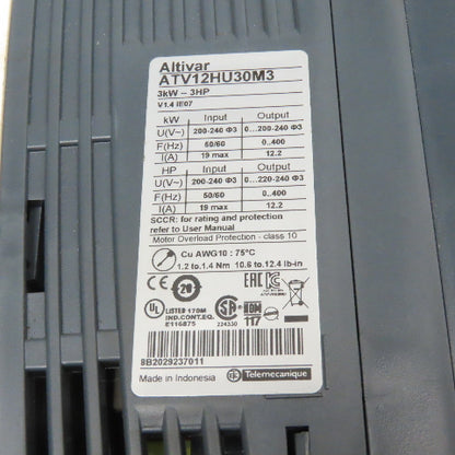 Telemecanique ATV12HU30M3 3Hp 240V 0-400Hz Output Variable Speed Drive