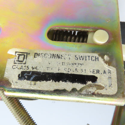 Square D Class 9422 Fused Safety Disconnect Operator 600V 250VDC 3 Pole