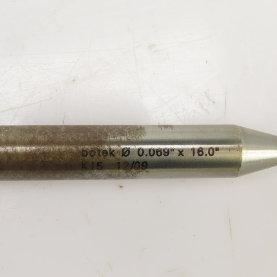 Botek K15 0.069" x 16.0" x 3/4" Deep Hole Coolant Fed Gun Drill Single Flute