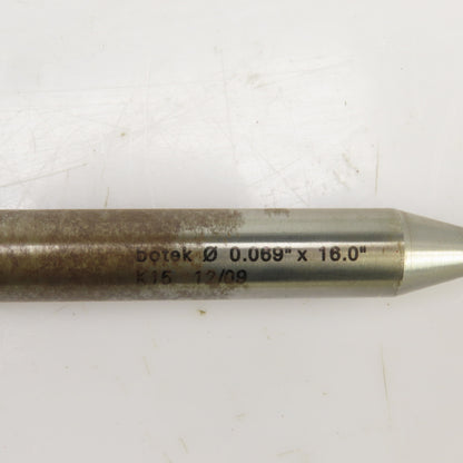 Botek K15 0.069" x 16.0" x 3/4" Deep Hole Coolant Fed Gun Drill Single Flute