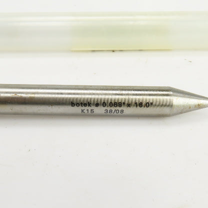Botek K15 0.068" x 16.0" x 3/4" Deep Hole Coolant Fed Gun Drill Single Flute