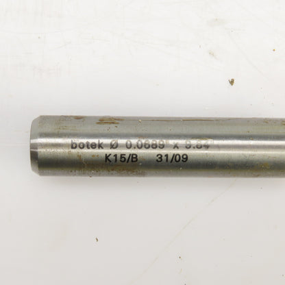 Botek K15/B 0.068"x9.84" x 1/2" Deep Hole Coolant Fed Gun Drill Single Flute
