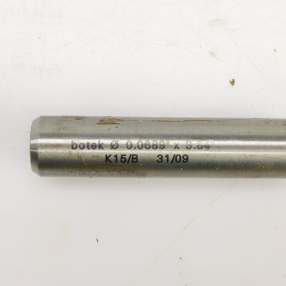 Botek K15/B 0.068"x9.84" x 1/2" Deep Hole Coolant Fed Gun Drill Single Flute