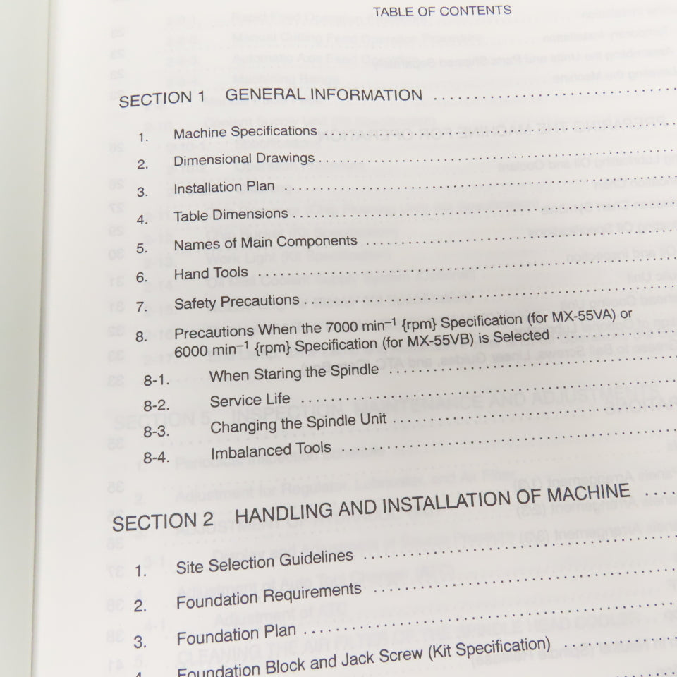 Okuma MX-55VA/VB CNC Machining Center Operation & Maintenance Manual