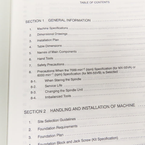 Okuma MX-55VA/VB CNC Machining Center Operation & Maintenance Manual