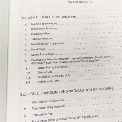 Okuma MX-55VA/VB CNC Machining Center Operation & Maintenance Manual