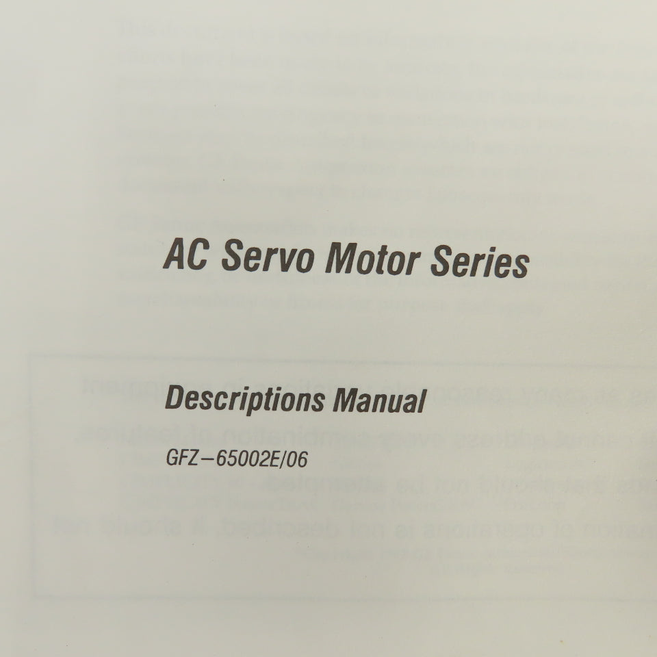 GE Fanuc Automation GFZ-65002E/06 AC Servo Motor Series Descriptions Manual