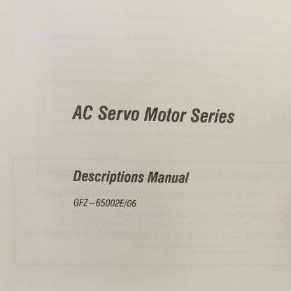GE Fanuc Automation GFZ-65002E/06 AC Servo Motor Series Descriptions Manual