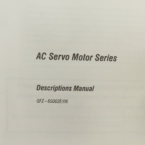 GE Fanuc Automation GFZ-65002E/06 AC Servo Motor Series Descriptions Manual