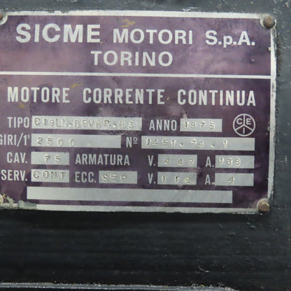 Sicme Motori C19LN-BPVA-B3 440V DC Motor 2500TPF 75CAV W/ Cooling & Tach