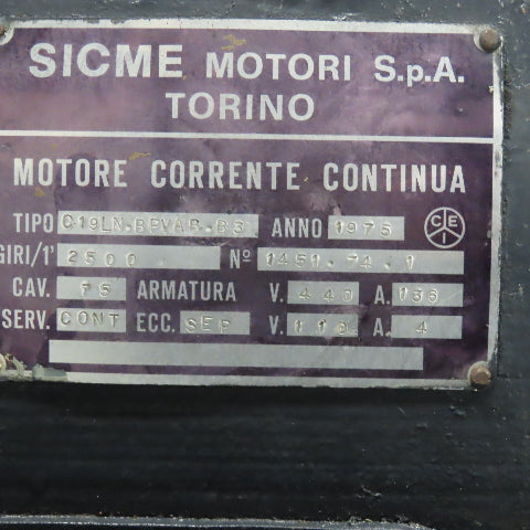 Sicme Motori C19LN-BPVA-B3 440V DC Motor 2500TPF 75CAV W/ Cooling & Tach