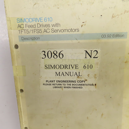 Siemens Simodrive 610 AC Feed Drives W/1FT5/1FS5 AC Serco Motors Manual 03.92