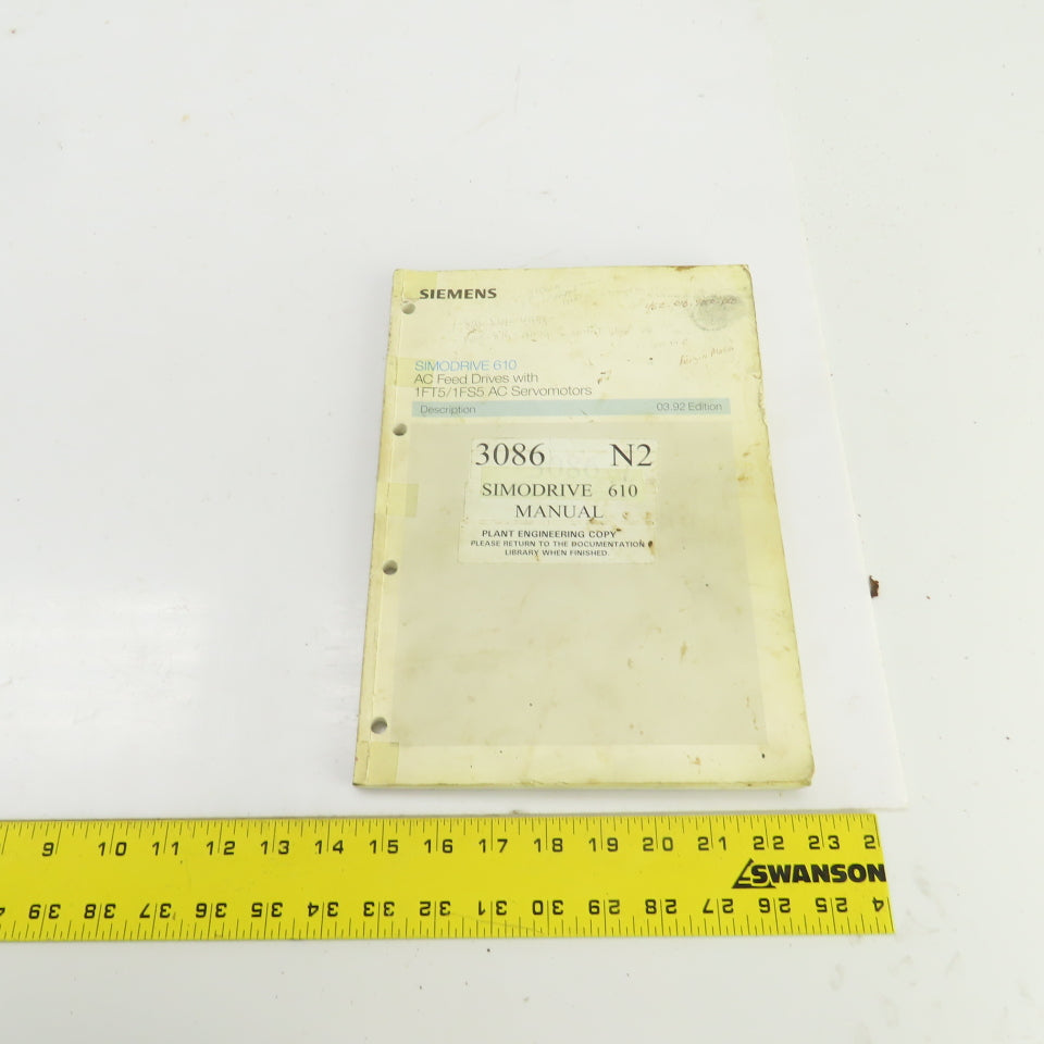 Siemens Simodrive 610 AC Feed Drives W/1FT5/1FS5 AC Serco Motors Manual 03.92