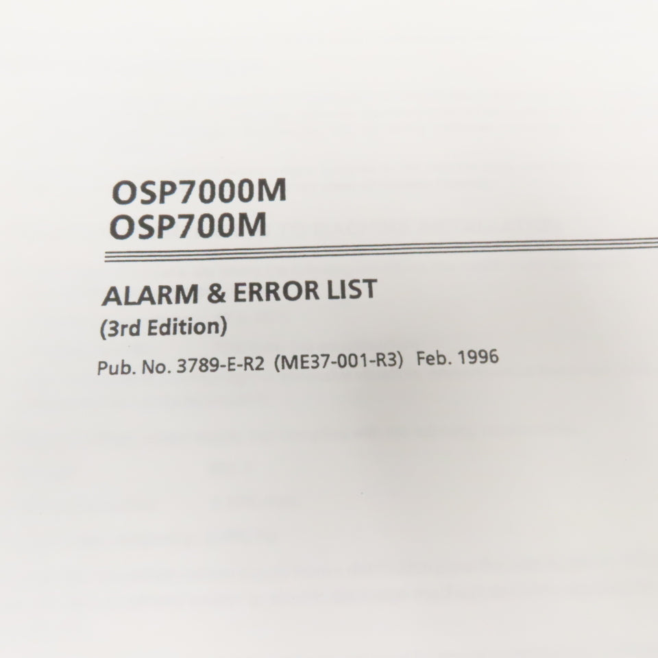 Okuma MX-45VAE OSP7000M Alarm & Error List 3rd Edition 3789-E-R2