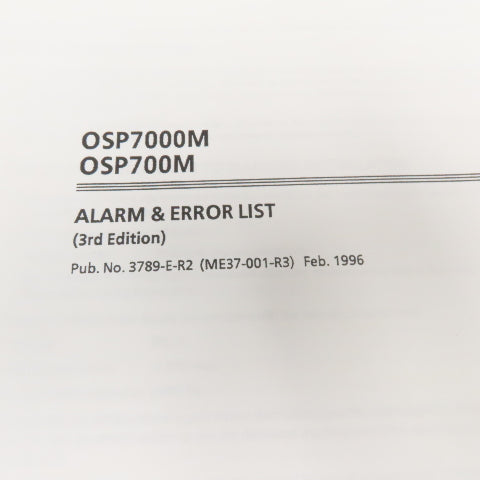 Okuma MX-45VAE OSP7000M Alarm & Error List 3rd Edition 3789-E-R2