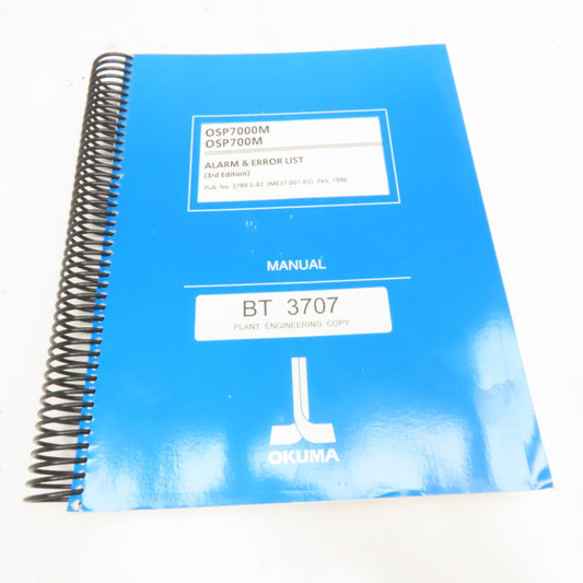 Okuma MX-45VAE OSP7000M Alarm & Error List 3rd Edition 3789-E-R2