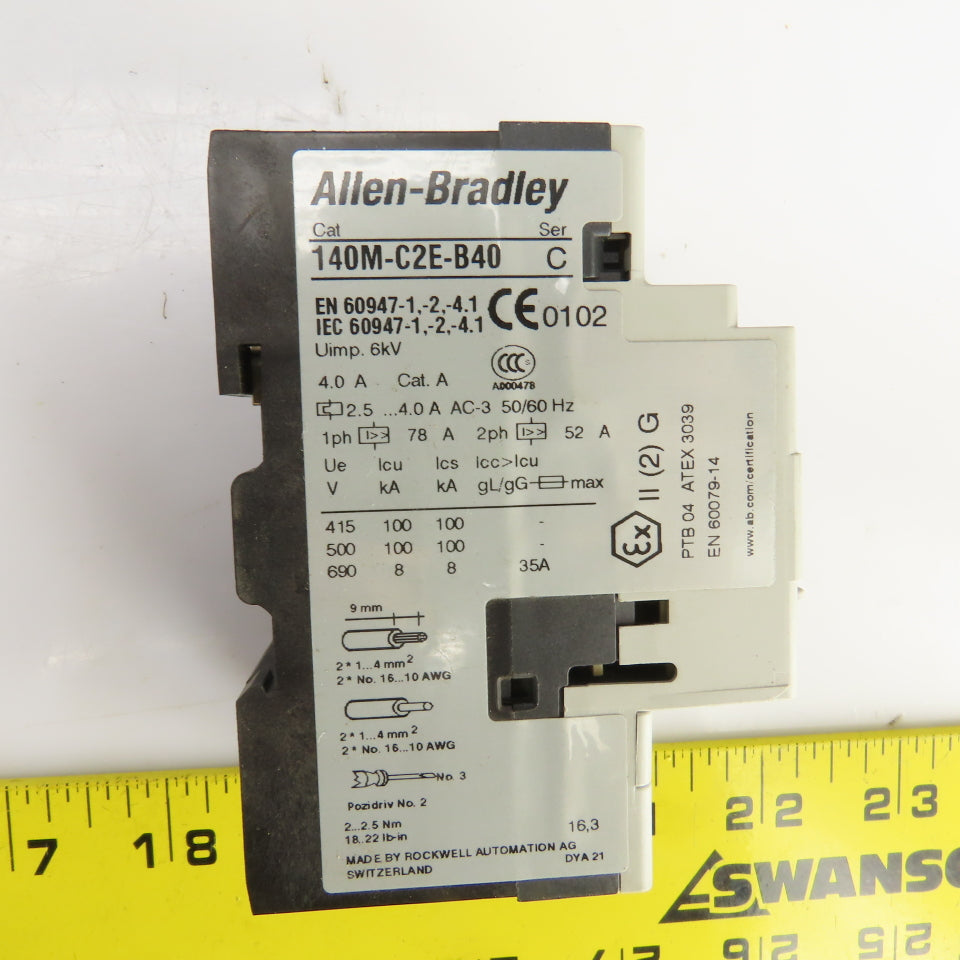 Allen Bradley 140M-C2E-B40 600V 3Hp Motor Overload Breaker 2.5-4.0A