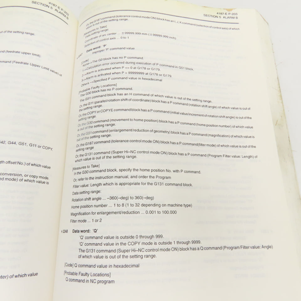 Okuma OSP-U100M OSP-U10M 4187-E Alarm & Error List Code Book