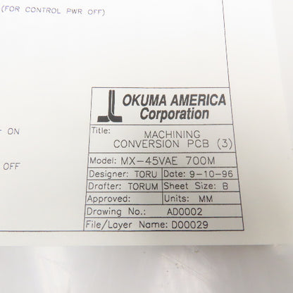 Okuma MX-45VAE AD0002 P-K601-017-E-R01 AD0002 Electrical Drawing Manual